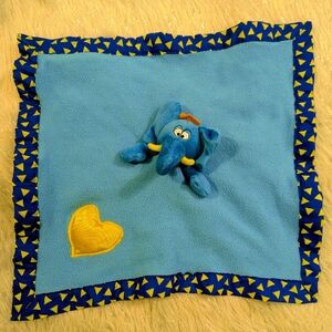 Blue Baby Blanket Lovey with Elephant and Yellow Heart